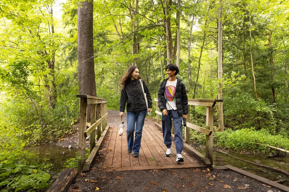 Students walking at Green Lakes State Park in Central New York.